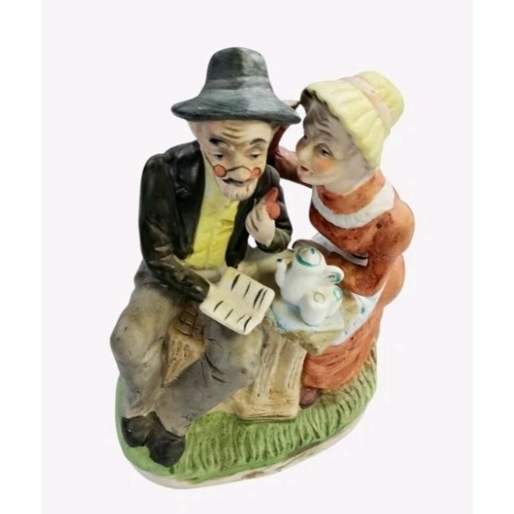 Vintage Ceramic Figurine Old Couple Enjoying Tea & Company The Marquise Company